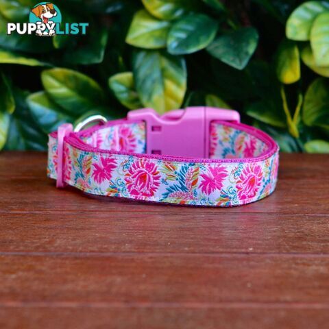 Pink Floral Dog Collar - Hand Made by The Bark Side - TBSFLORLGE