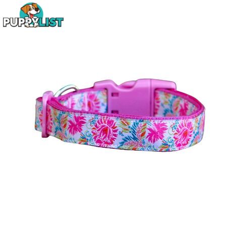 Pink Floral Dog Collar - Hand Made by The Bark Side - TBSFLORLGE