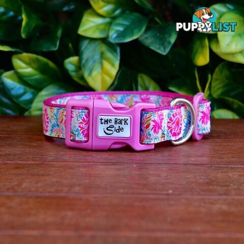 Pink Floral Dog Collar - Hand Made by The Bark Side - TBSFLORLGE