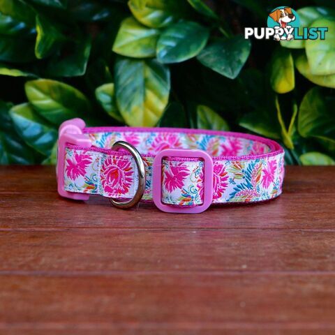Pink Floral Dog Collar - Hand Made by The Bark Side - TBSFLORLGE