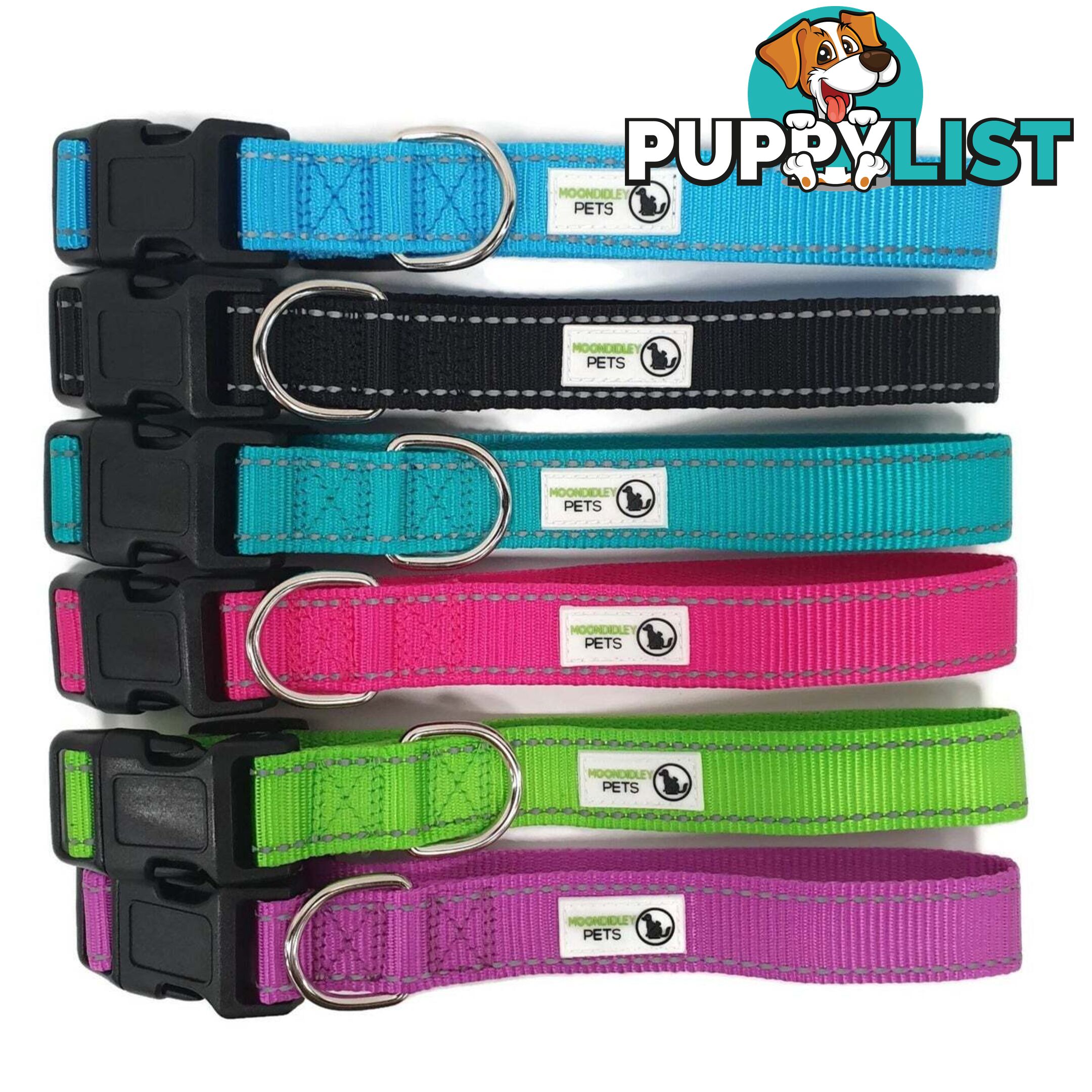 Nylon w/Reflective Stitching Dog Collar - Moondidley Pets - MDPCOLREFXLBLK