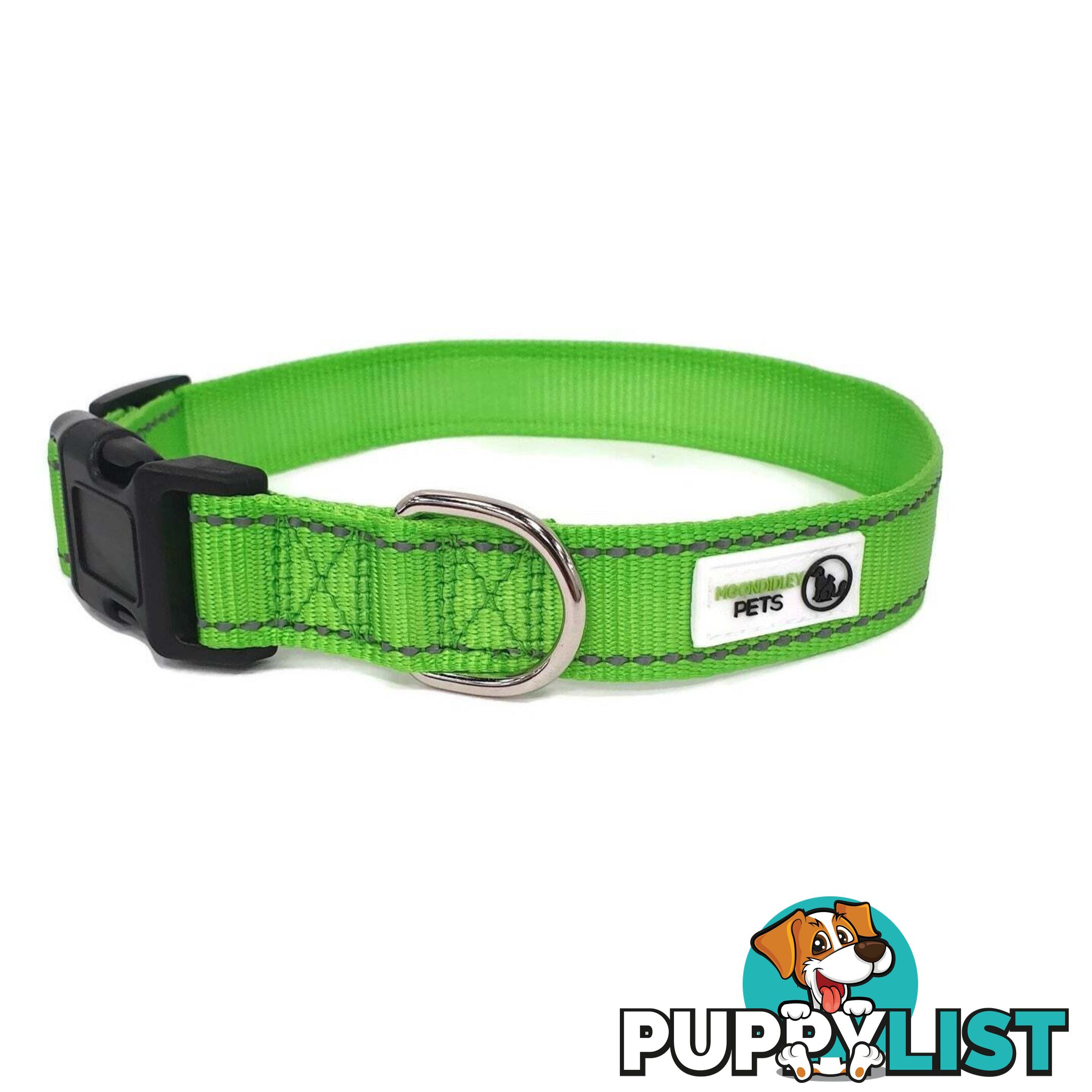 Nylon w/Reflective Stitching Dog Collar - Moondidley Pets - MDPCOLREFXLBLK