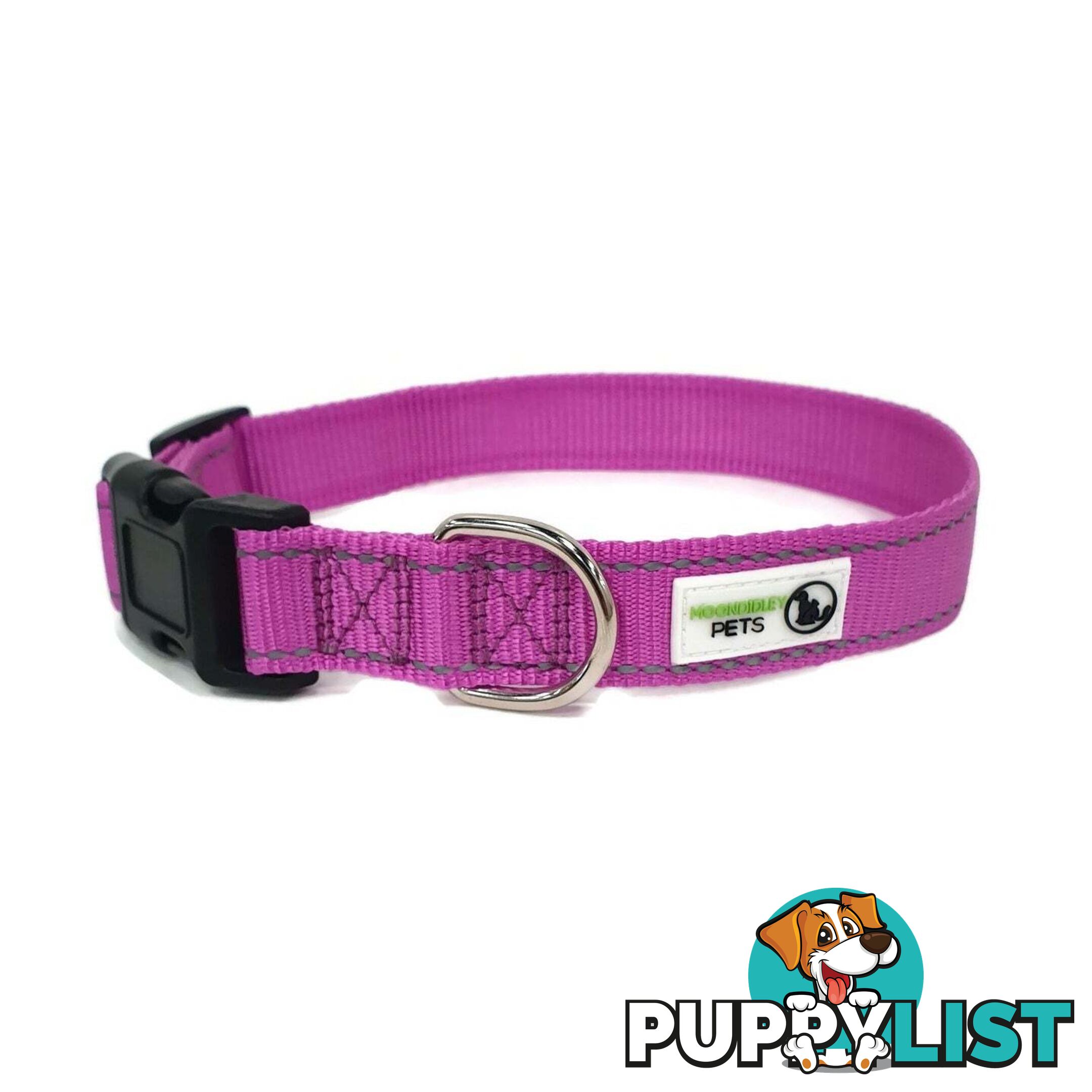 Nylon w/Reflective Stitching Dog Collar - Moondidley Pets - MDPCOLREFXLBLK