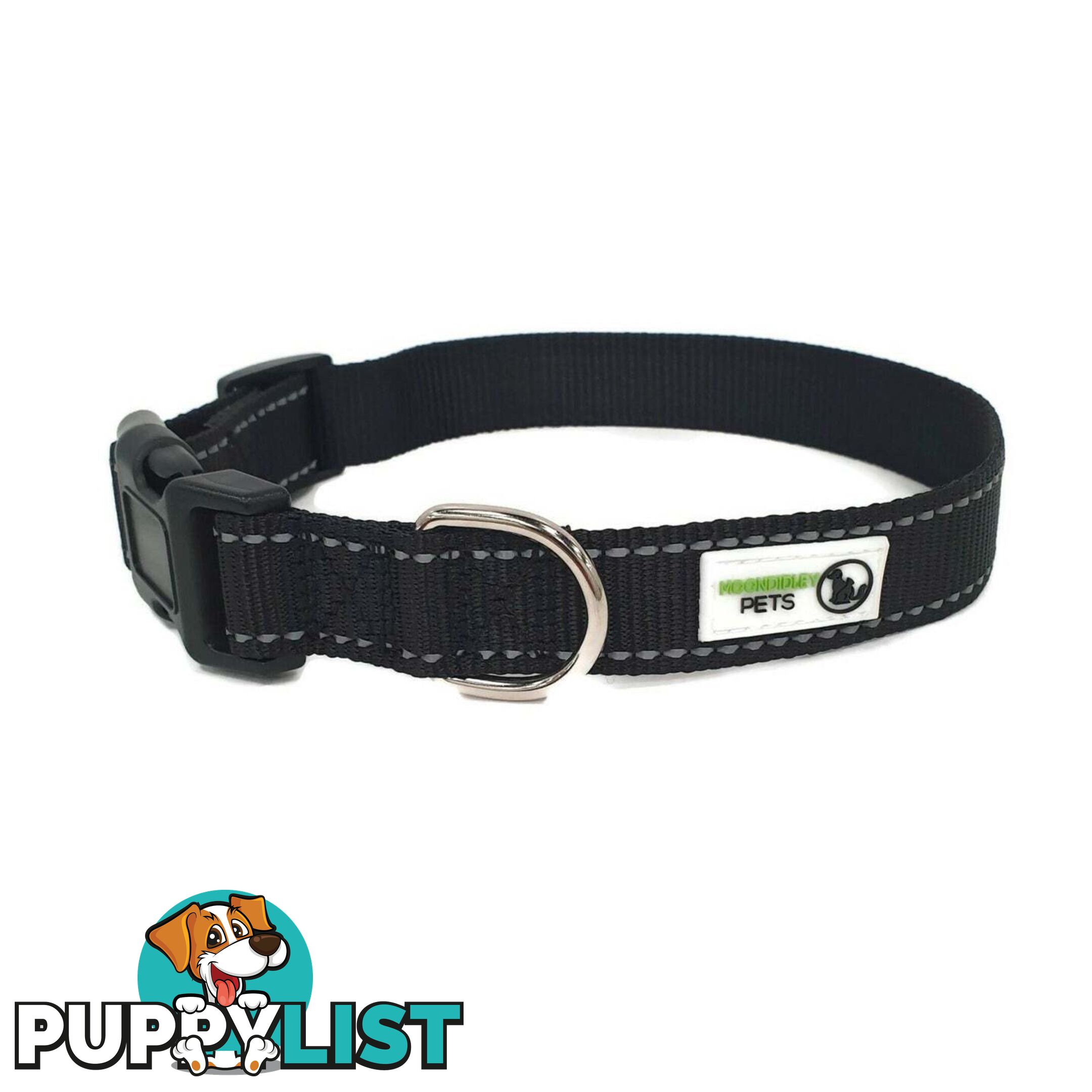 Nylon w/Reflective Stitching Dog Collar - Moondidley Pets - MDPCOLREFXLBLK