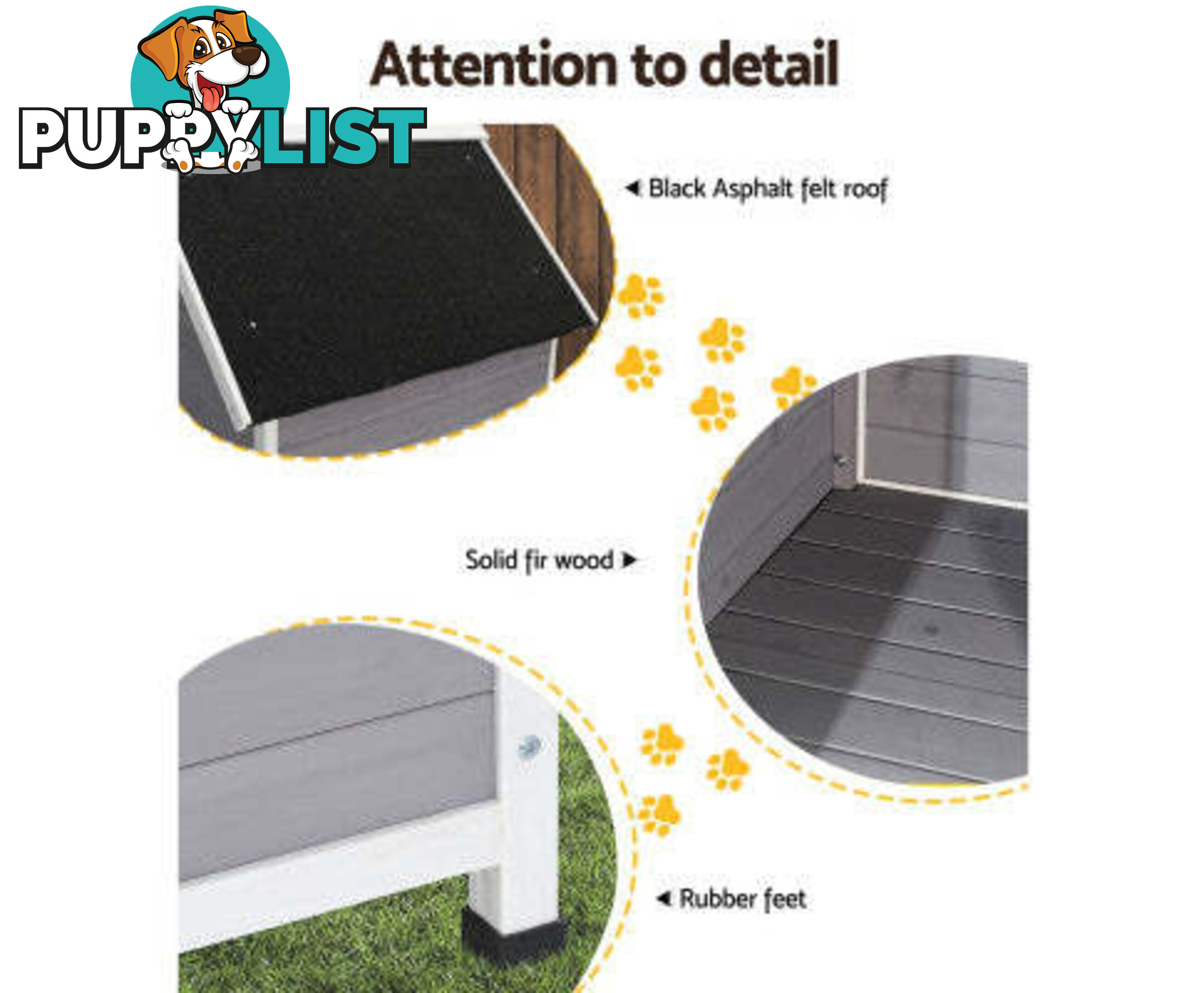 i.Pet Dog Kennel House Wooden Outdoor Indoor Puppy Pet House Weatherproof - PET-GT-DH3M-GW