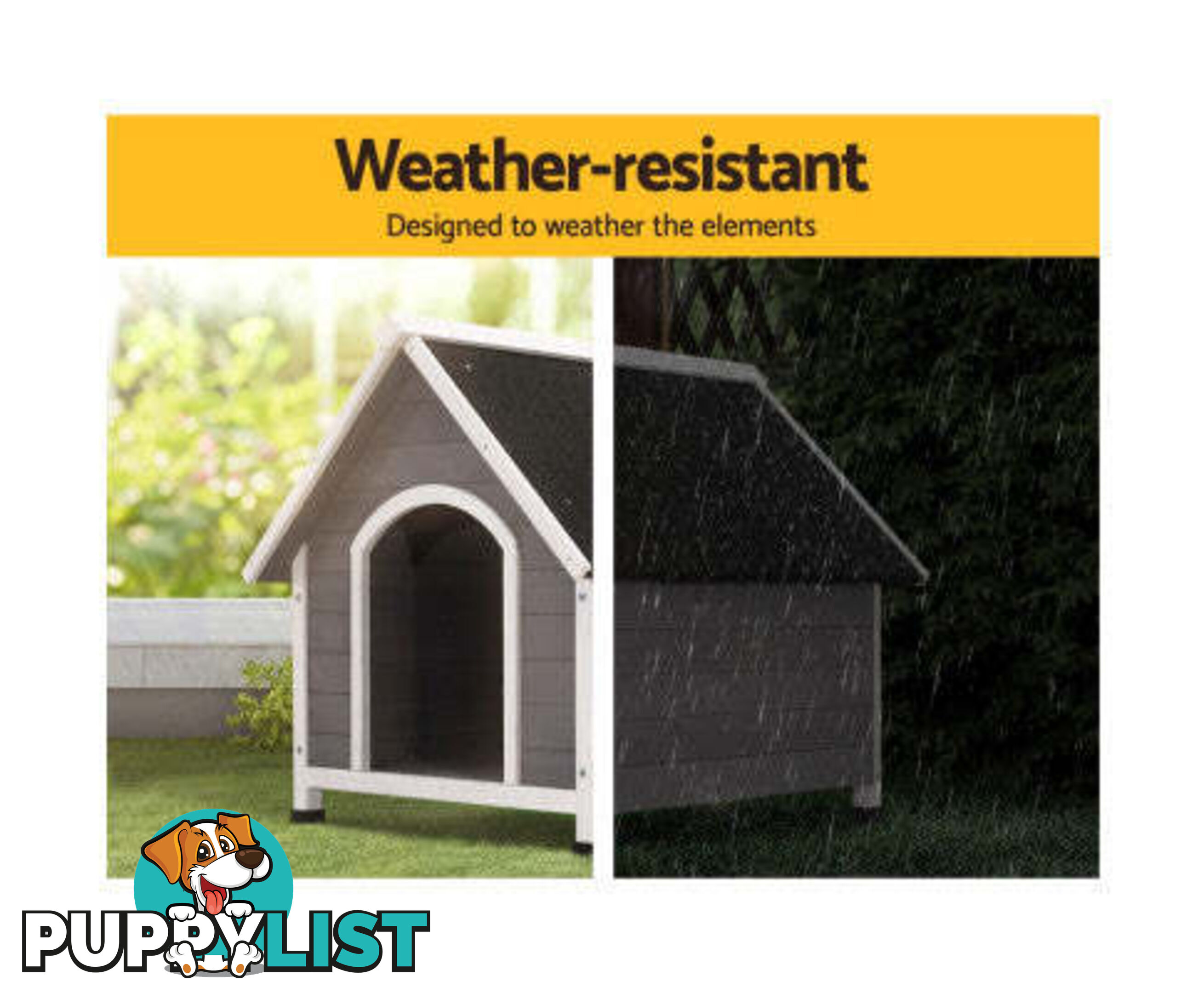 i.Pet Dog Kennel House Wooden Outdoor Indoor Puppy Pet House Weatherproof - PET-GT-DH3M-GW