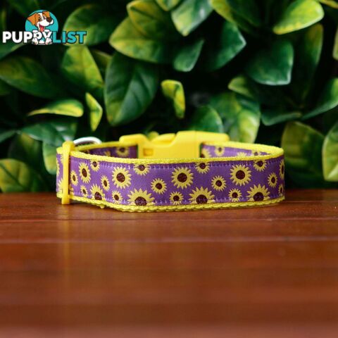 Sunflower Dog Collar - Hand Made by The Bark Side - TBSSUNSMLPUR