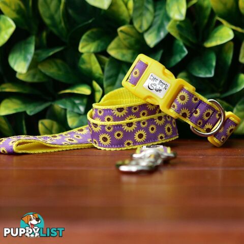 Sunflower Dog Collar - Hand Made by The Bark Side - TBSSUNSMLPUR