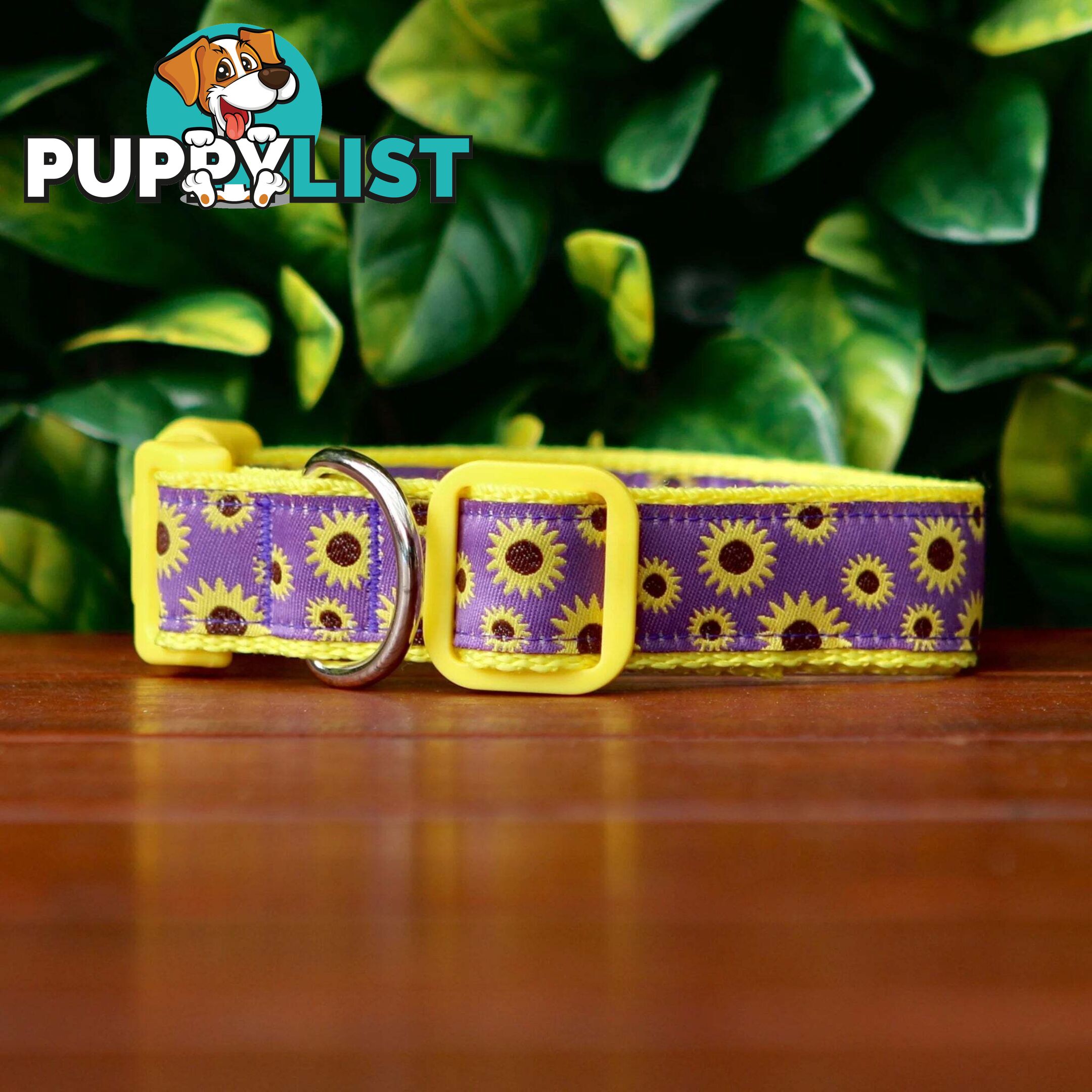 Sunflower Dog Collar - Hand Made by The Bark Side - TBSSUNSMLPUR