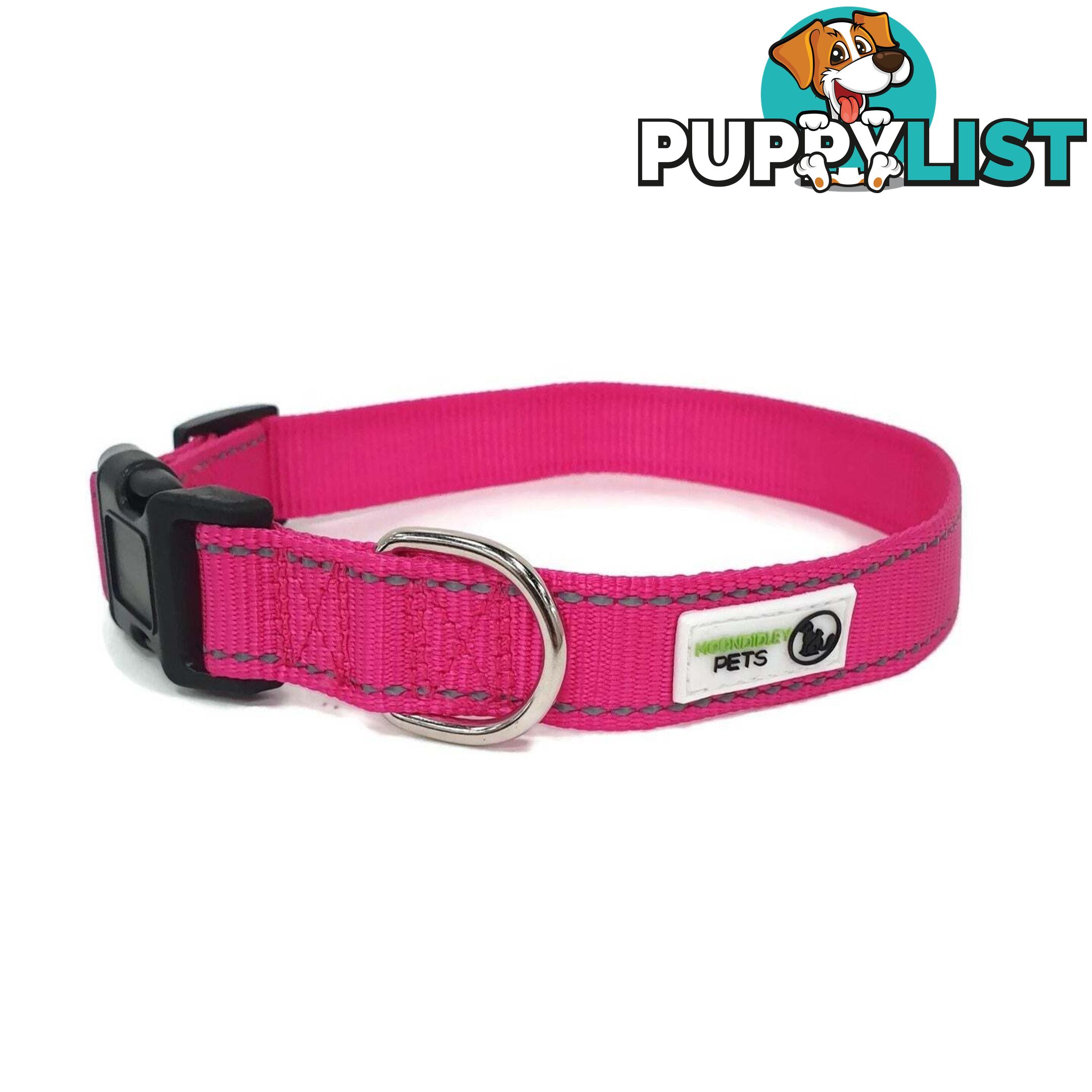 Nylon w/Reflective Stitching Dog Collar - Moondidley Pets - MDPCOLREFSGRN