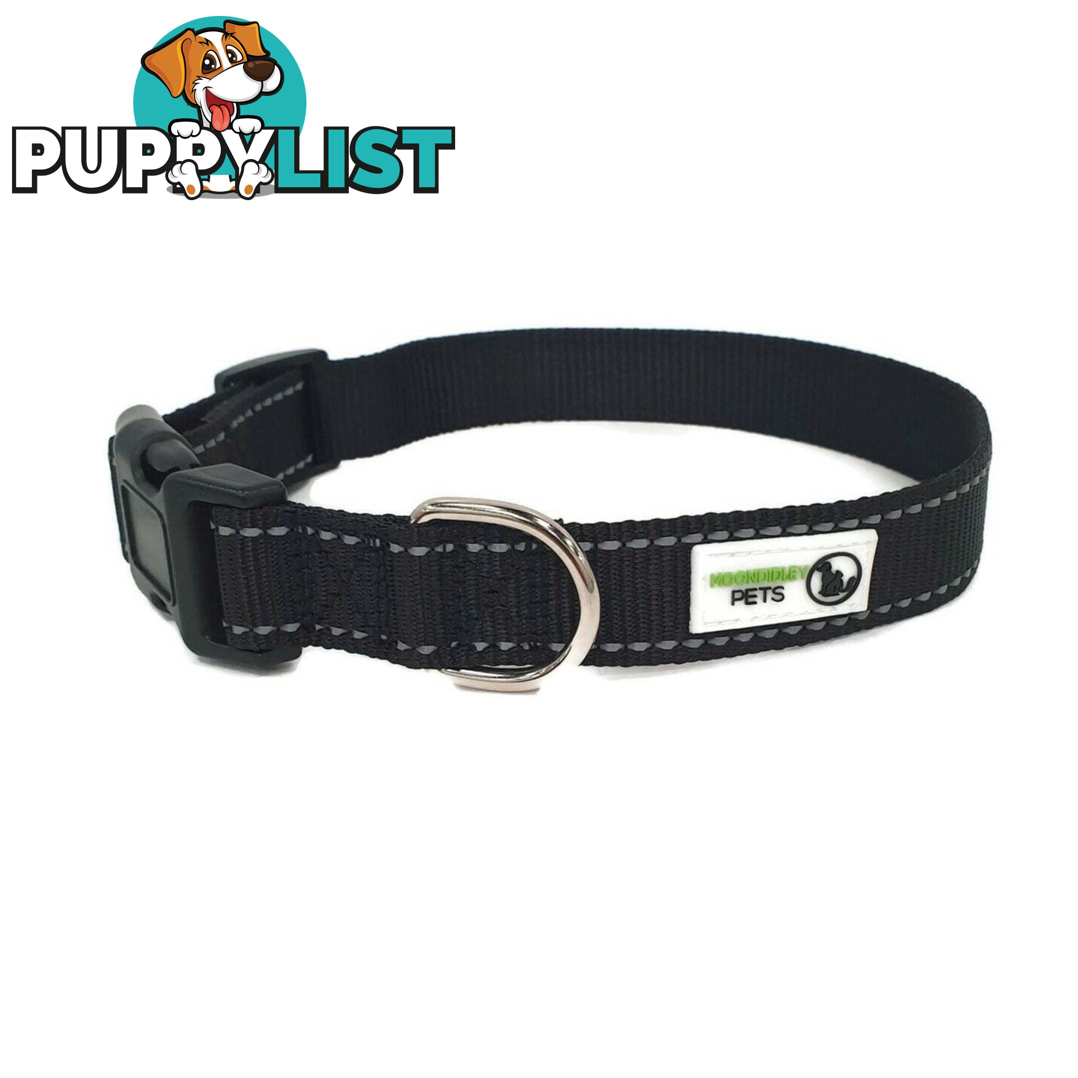 Nylon w/Reflective Stitching Dog Collar - Moondidley Pets - MDPCOLREFSGRN