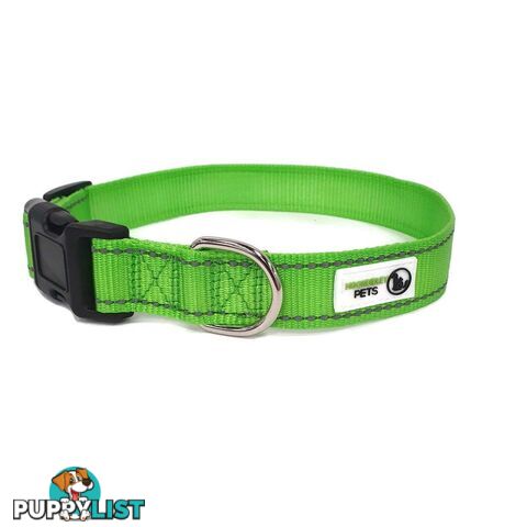 Nylon w/Reflective Stitching Dog Collar - Moondidley Pets - MDPCOLREFSGRN