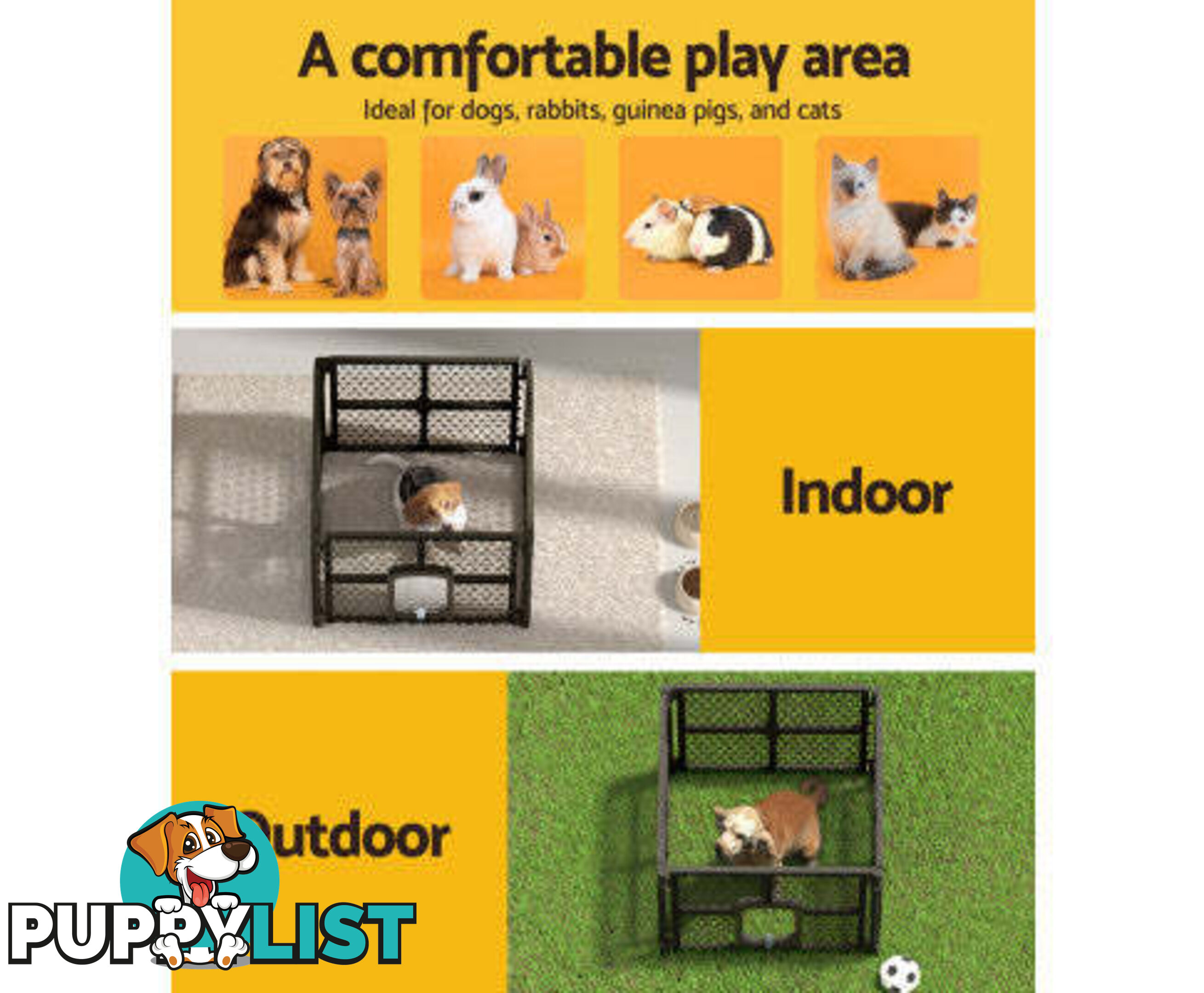 i.Pet Pet Dog Playpen Enclosure Panel Fence Puppy Cage Plastic Play Pen Foldable - PET-DOGPLAYPEN-PL-6-BR