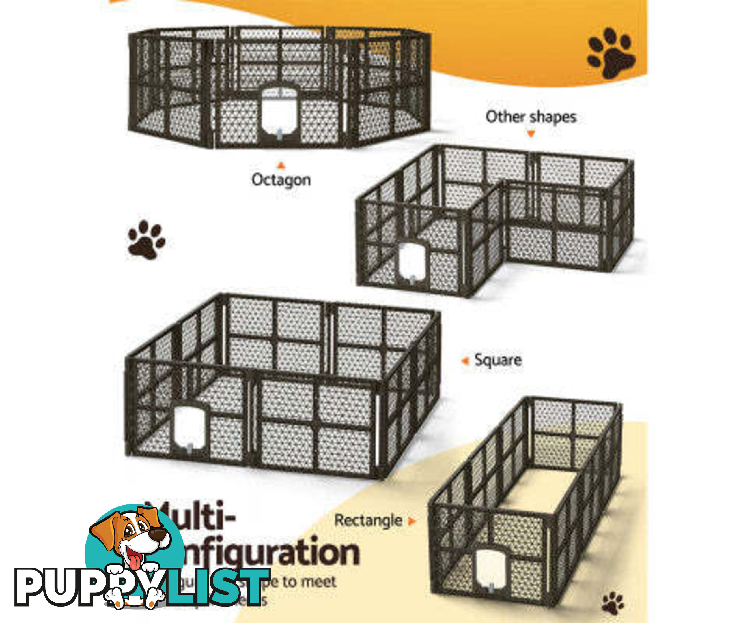 i.Pet Pet Dog Playpen Enclosure Panel Fence Puppy Cage Plastic Play Pen Foldable - PET-DOGPLAYPEN-PL-6-BR