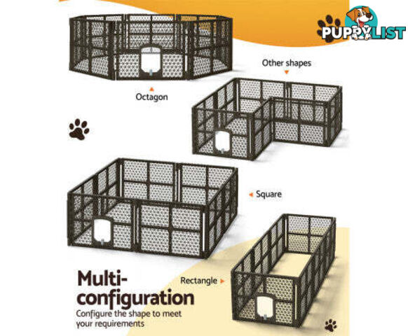 i.Pet Pet Dog Playpen Enclosure Panel Fence Puppy Cage Plastic Play Pen Foldable - PET-DOGPLAYPEN-PL-6-BR