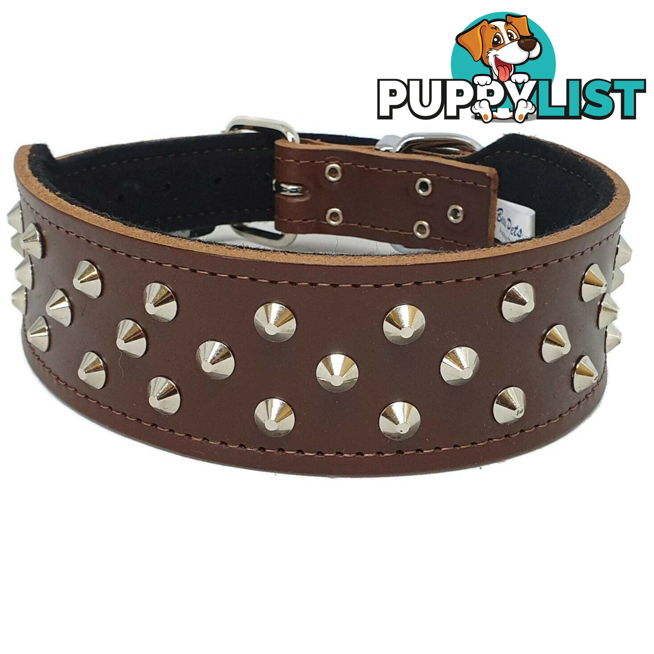 Staffy Leather Studded Dog Collar - Beau Pets - JPP-1043-BLK