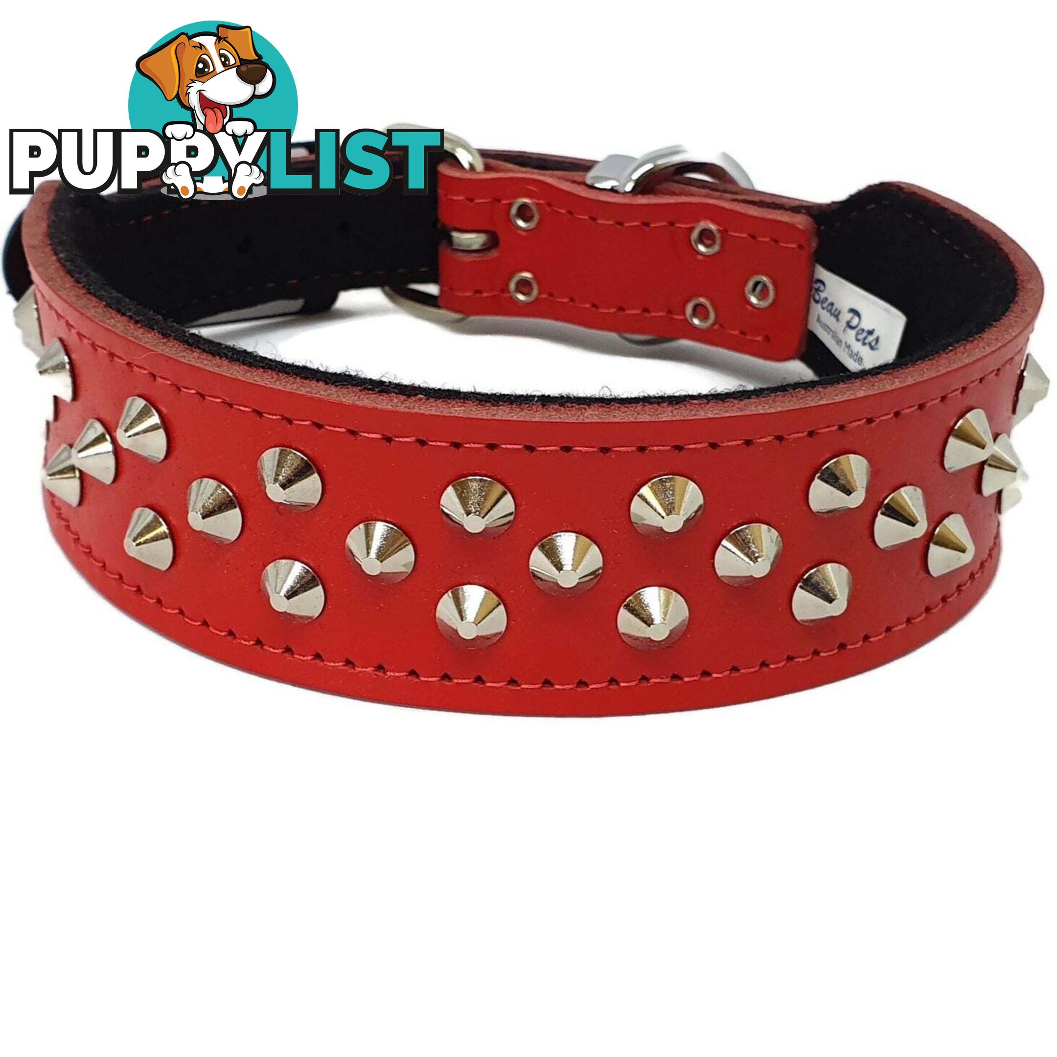 Staffy Leather Studded Dog Collar - Beau Pets - JPP-1043-BLK