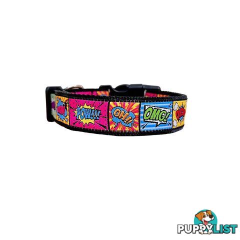 Comic Mania Dog Collar / XS - L - Hand Made by The Bark Side - TBSCOMXSBLU