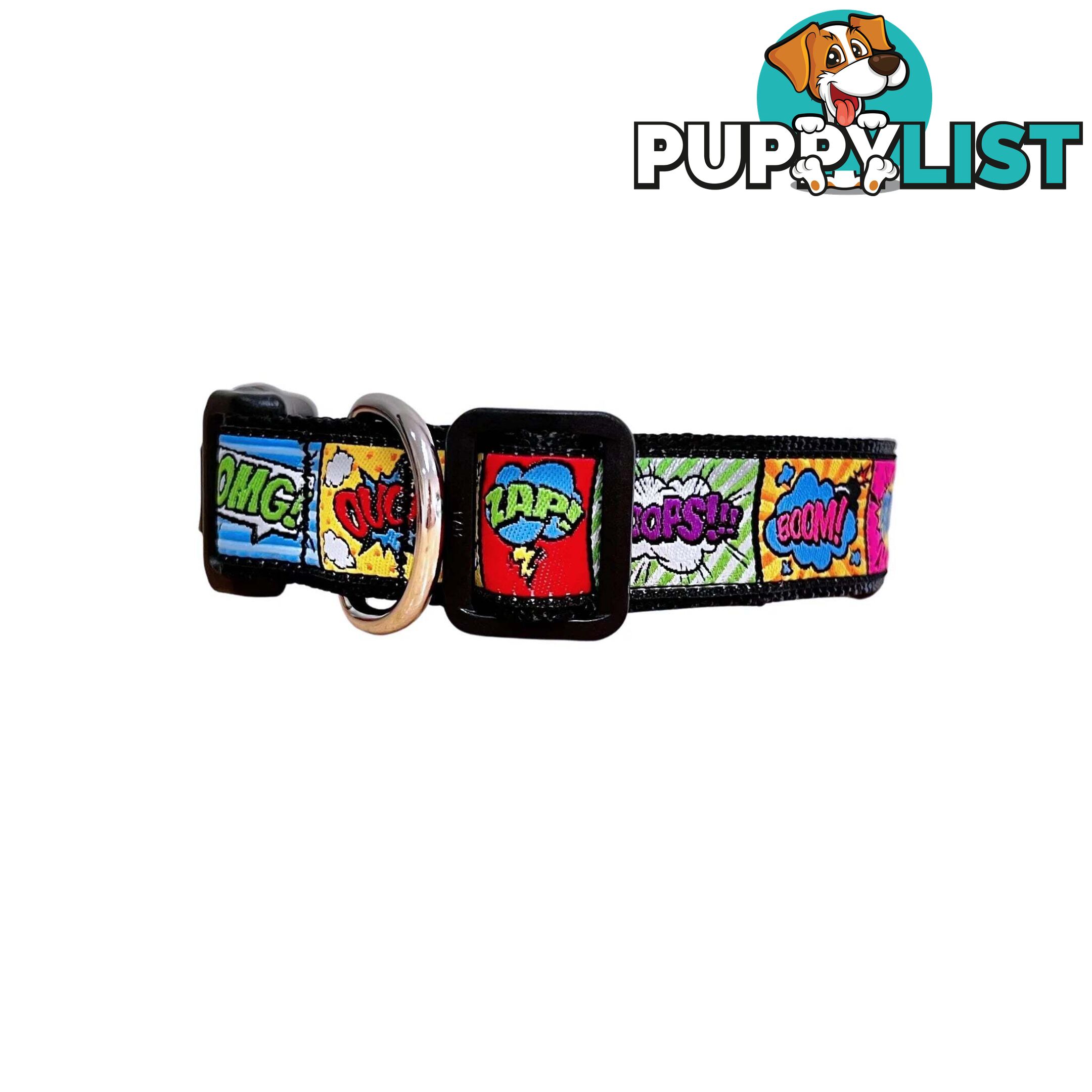 Comic Mania Dog Collar / XS - L - Hand Made by The Bark Side - TBSCOMXSBLU