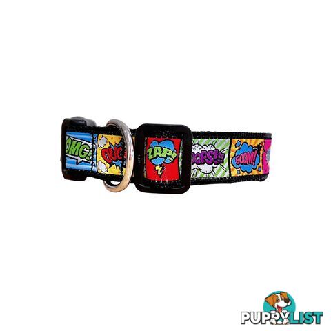 Comic Mania Dog Collar / XS - L - Hand Made by The Bark Side - TBSCOMXSBLU