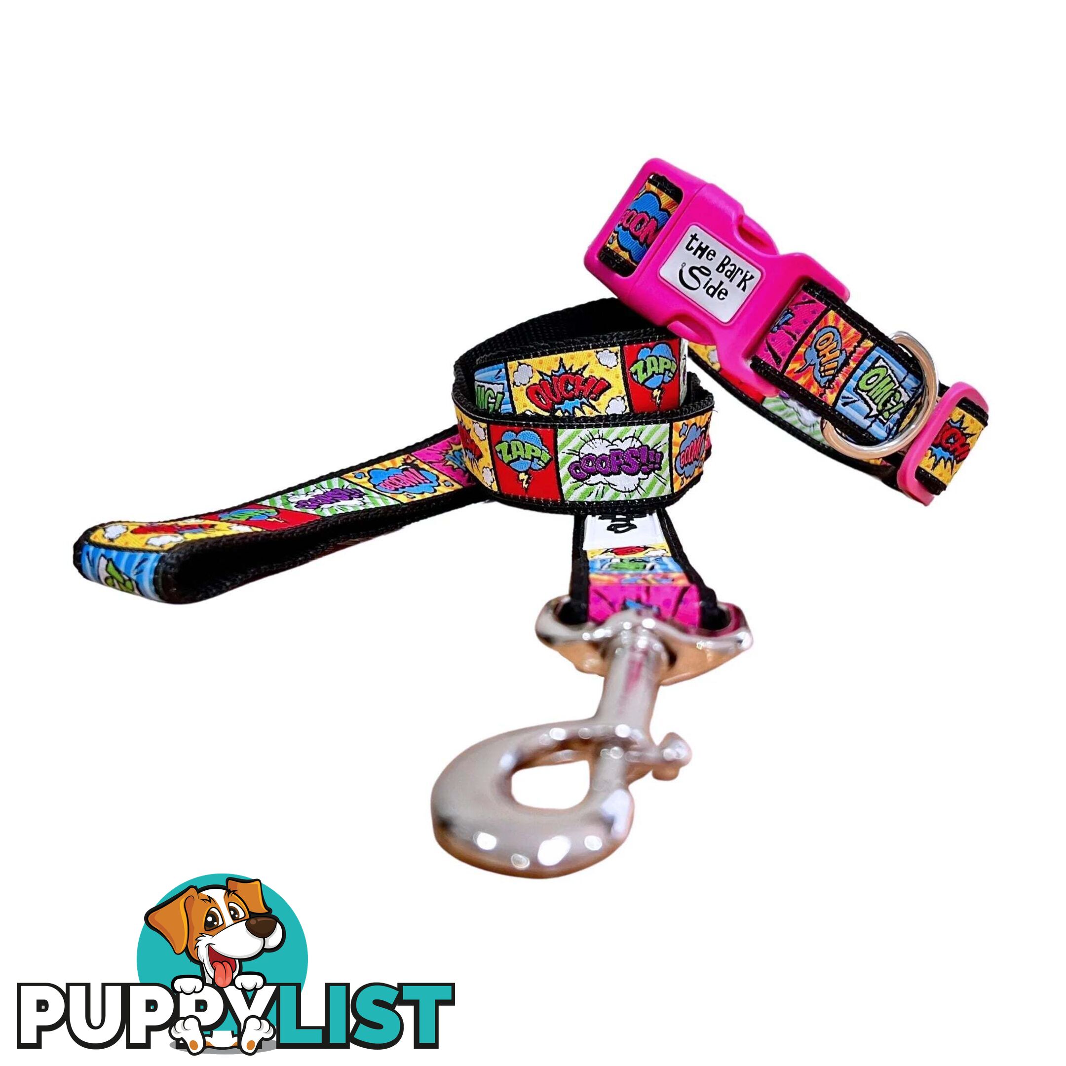 Comic Mania Dog Collar / XS - L - Hand Made by The Bark Side - TBSCOMXSBLU