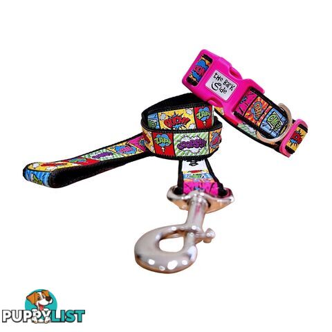 Comic Mania Dog Collar / XS - L - Hand Made by The Bark Side - TBSCOMXSBLU