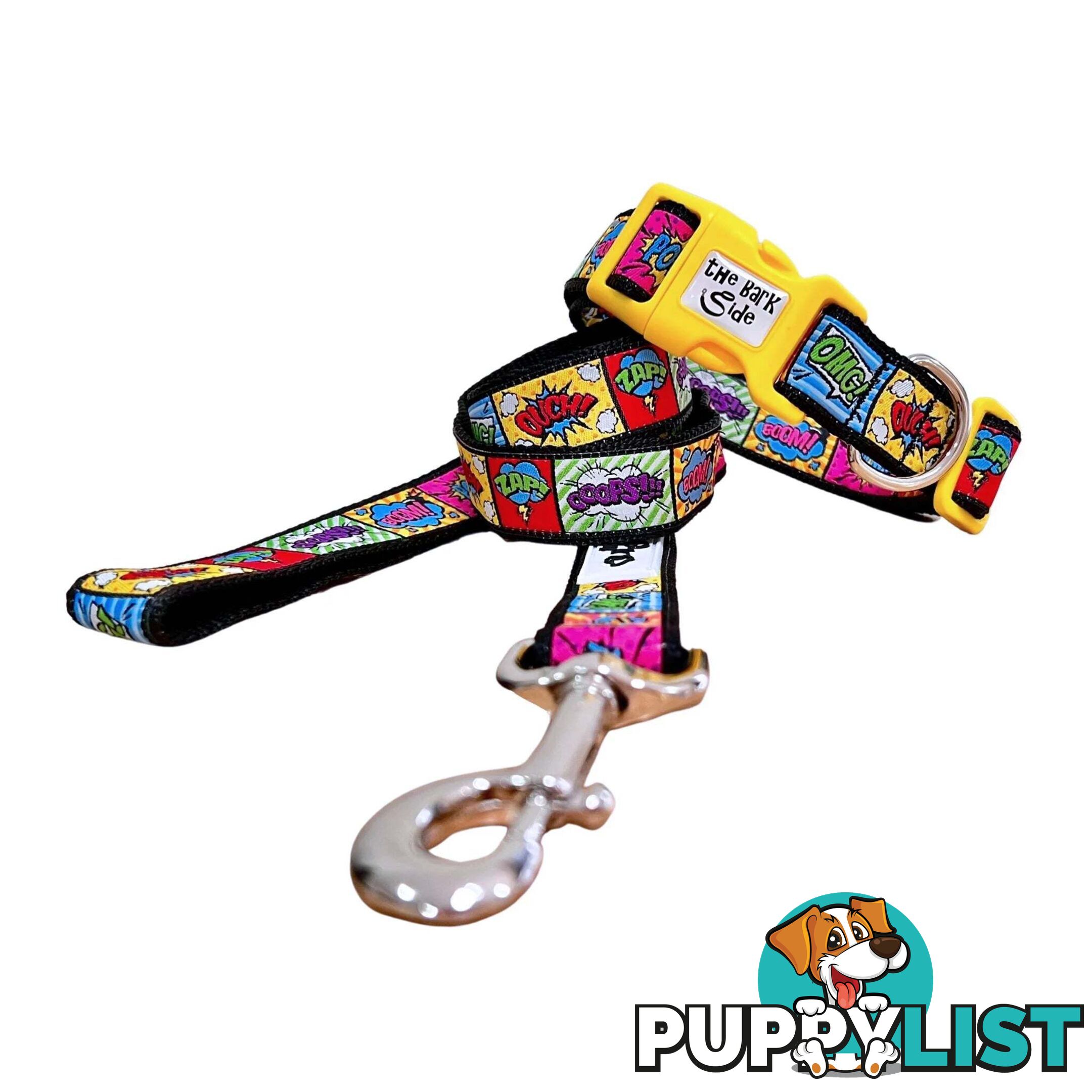 Comic Mania Dog Collar / XS - L - Hand Made by The Bark Side - TBSCOMXSBLU