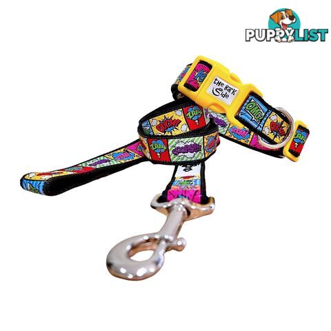 Comic Mania Dog Collar / XS - L - Hand Made by The Bark Side - TBSCOMXSBLU