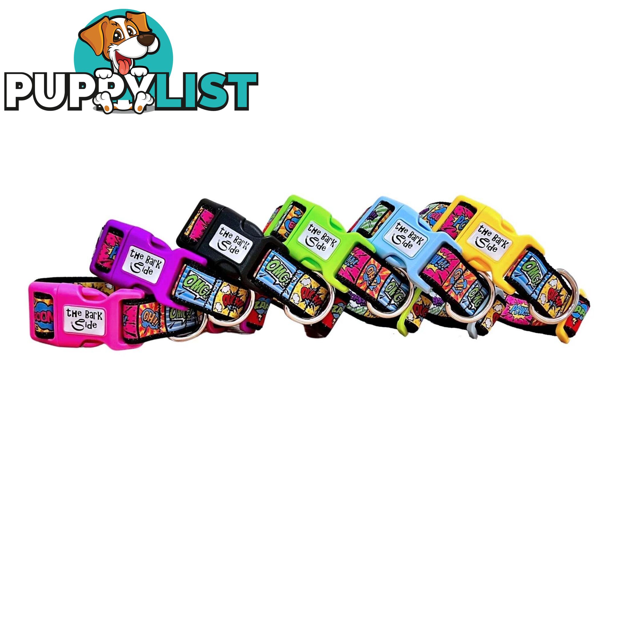 Comic Mania Dog Collar / XS - L - Hand Made by The Bark Side - TBSCOMXSBLU