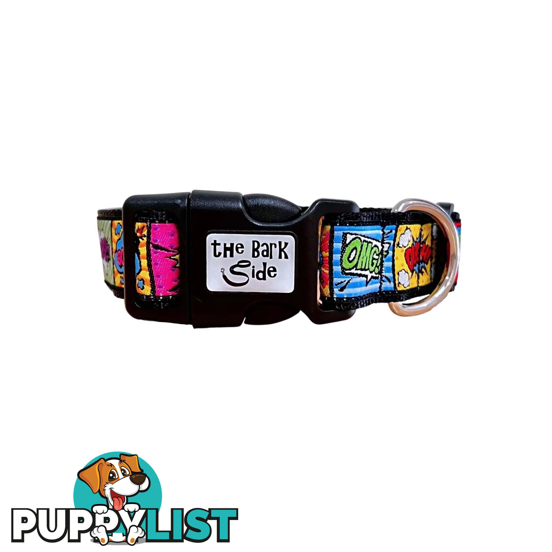 Comic Mania Dog Collar / XS - L - Hand Made by The Bark Side - TBSCOMXSBLU