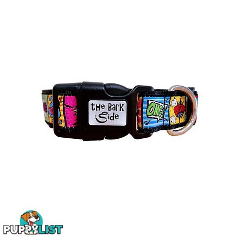 Comic Mania Dog Collar / XS - L - Hand Made by The Bark Side - TBSCOMXSBLU