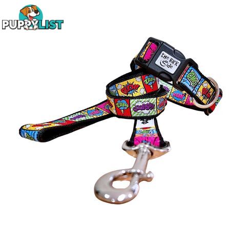Comic Mania Dog Collar / XS - L - Hand Made by The Bark Side - TBSCOMXSBLU