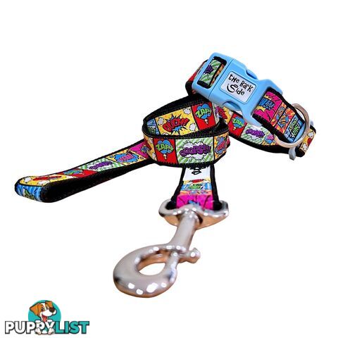 Comic Mania Dog Collar / XS - L - Hand Made by The Bark Side - TBSCOMXSBLU