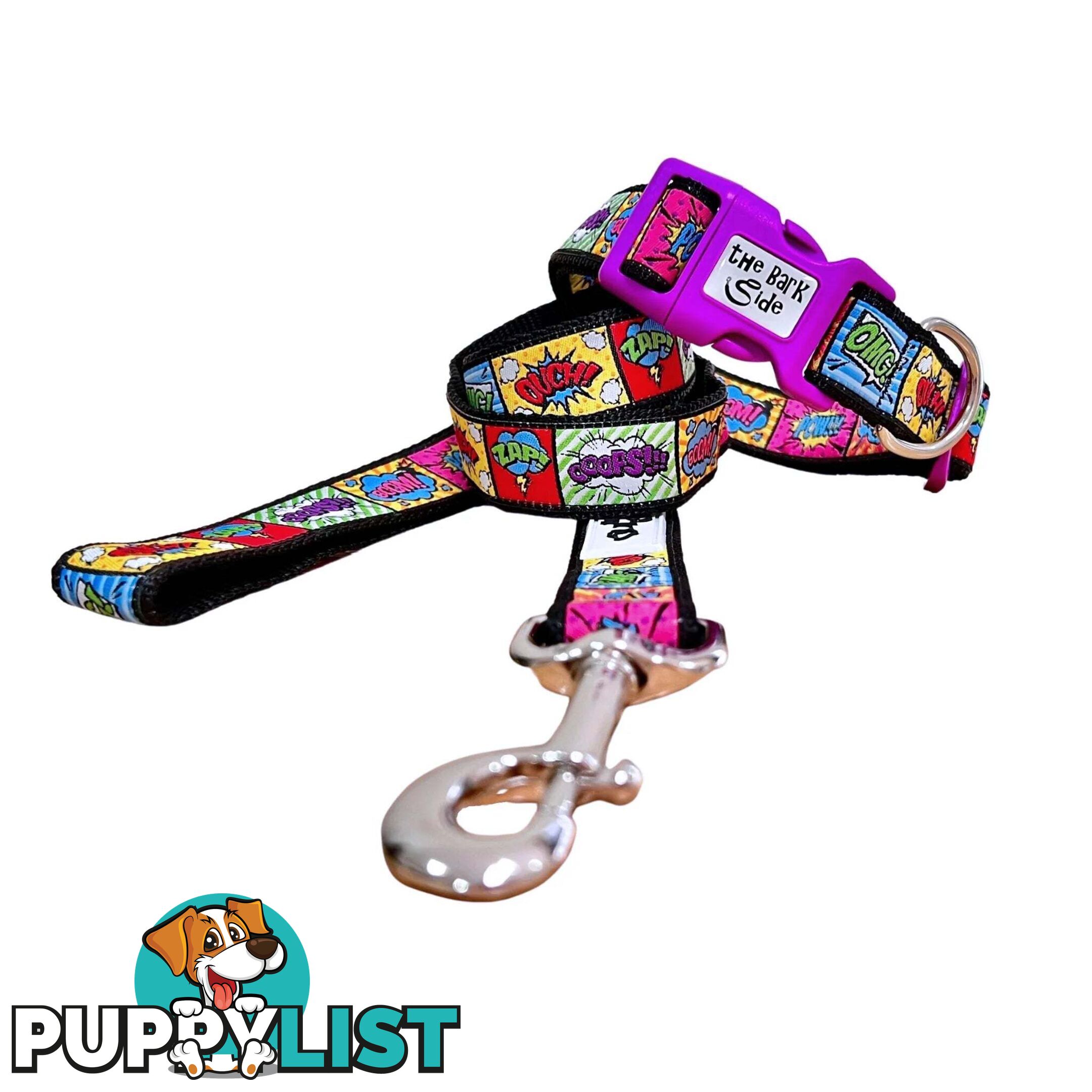 Comic Mania Dog Collar / XS - L - Hand Made by The Bark Side - TBSCOMXSBLU
