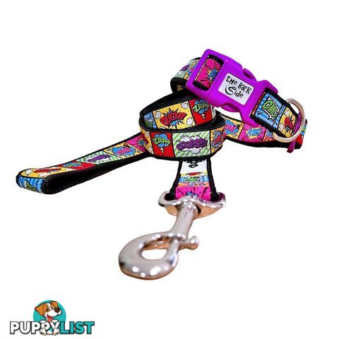 Comic Mania Dog Collar / XS - L - Hand Made by The Bark Side - TBSCOMXSBLU