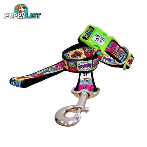 Comic Mania Dog Collar / XS - L - Hand Made by The Bark Side - TBSCOMXSBLU