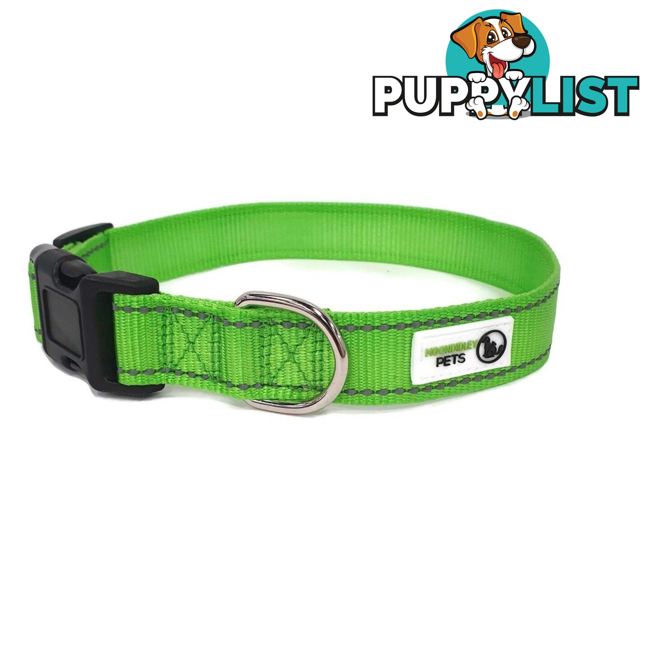 Nylon w/Reflective Stitching Dog Collar - Moondidley Pets - MDPCOLREFXSGRN