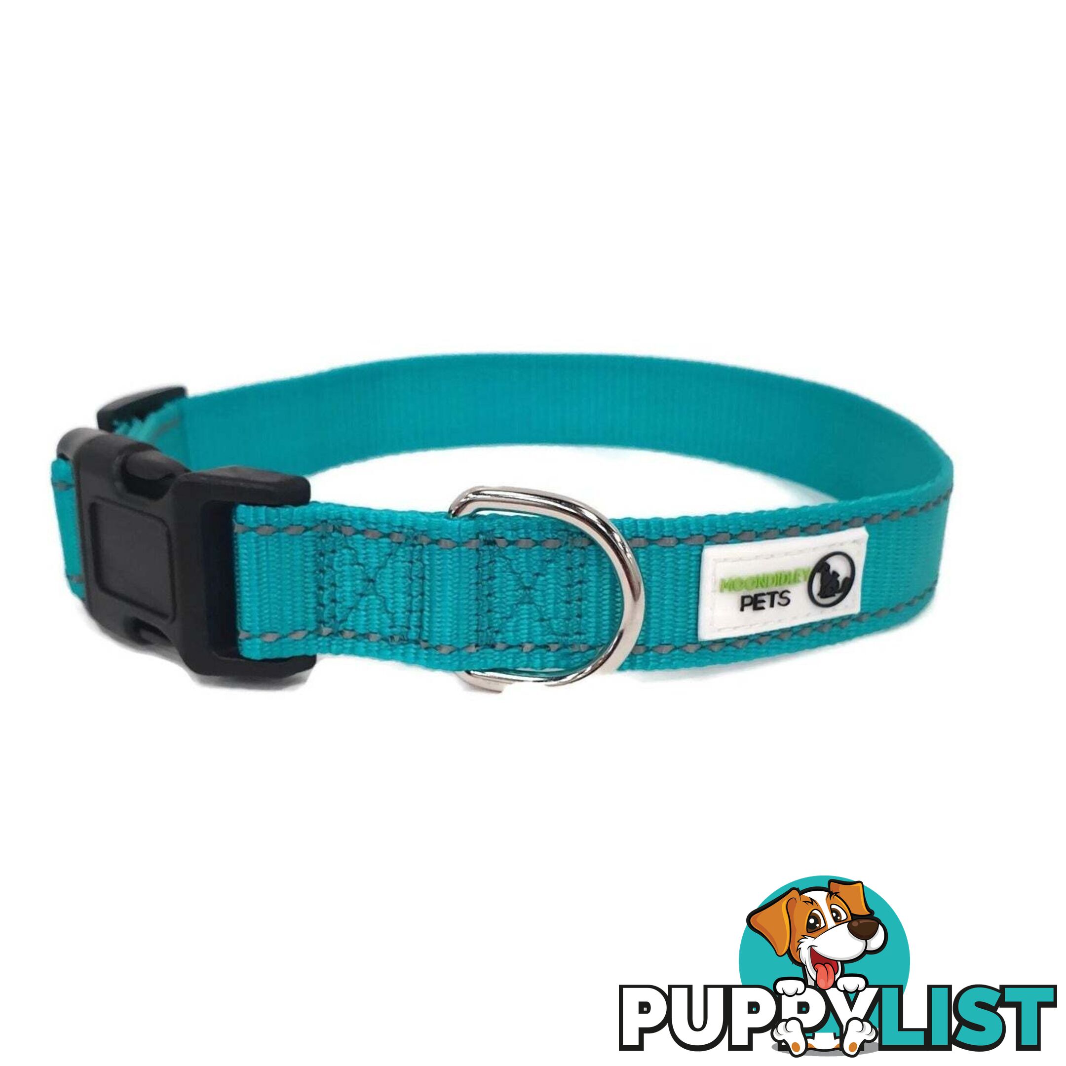 Nylon w/Reflective Stitching Dog Collar - Moondidley Pets - MDPCOLREFXSGRN
