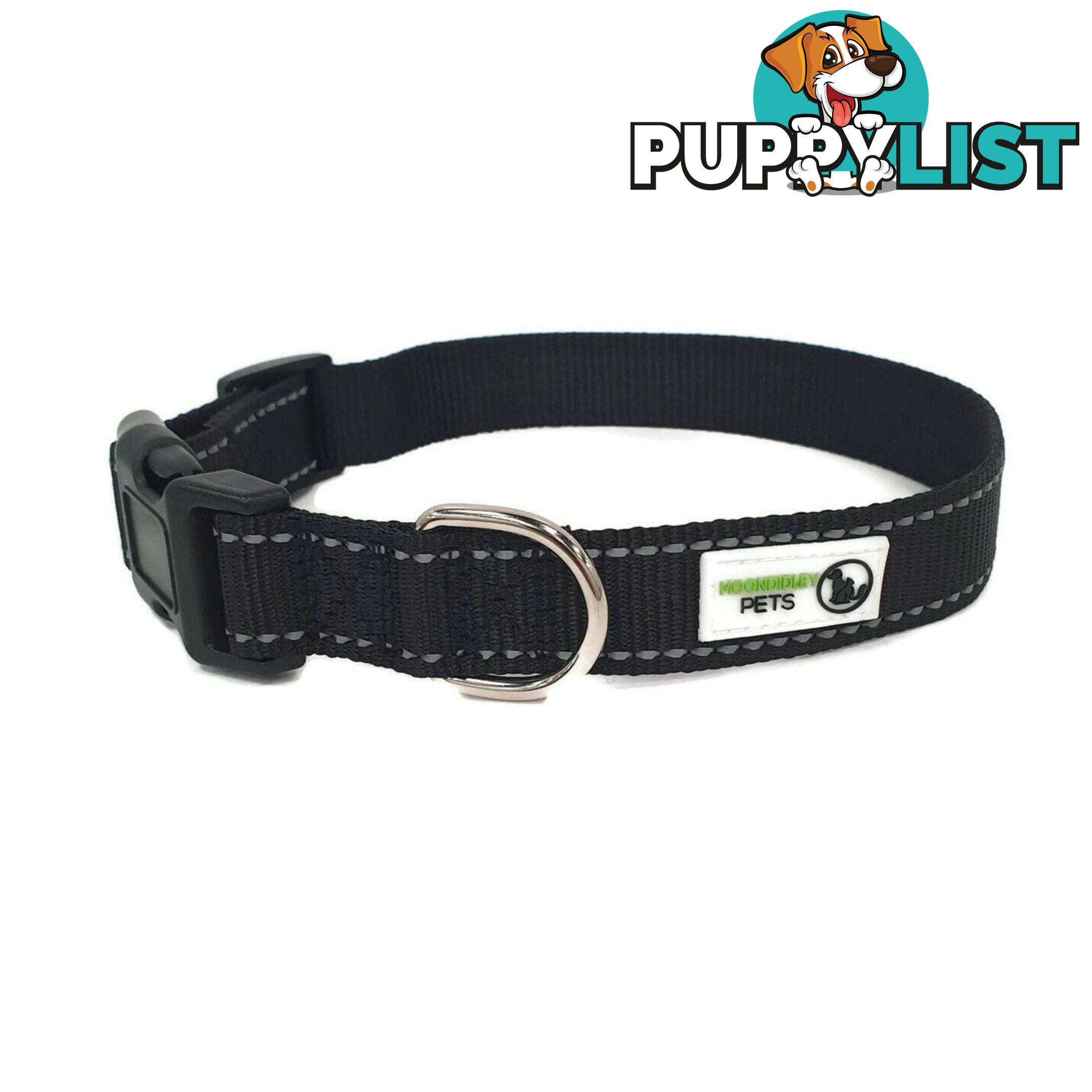 Nylon w/Reflective Stitching Dog Collar - Moondidley Pets - MDPCOLREFXSGRN