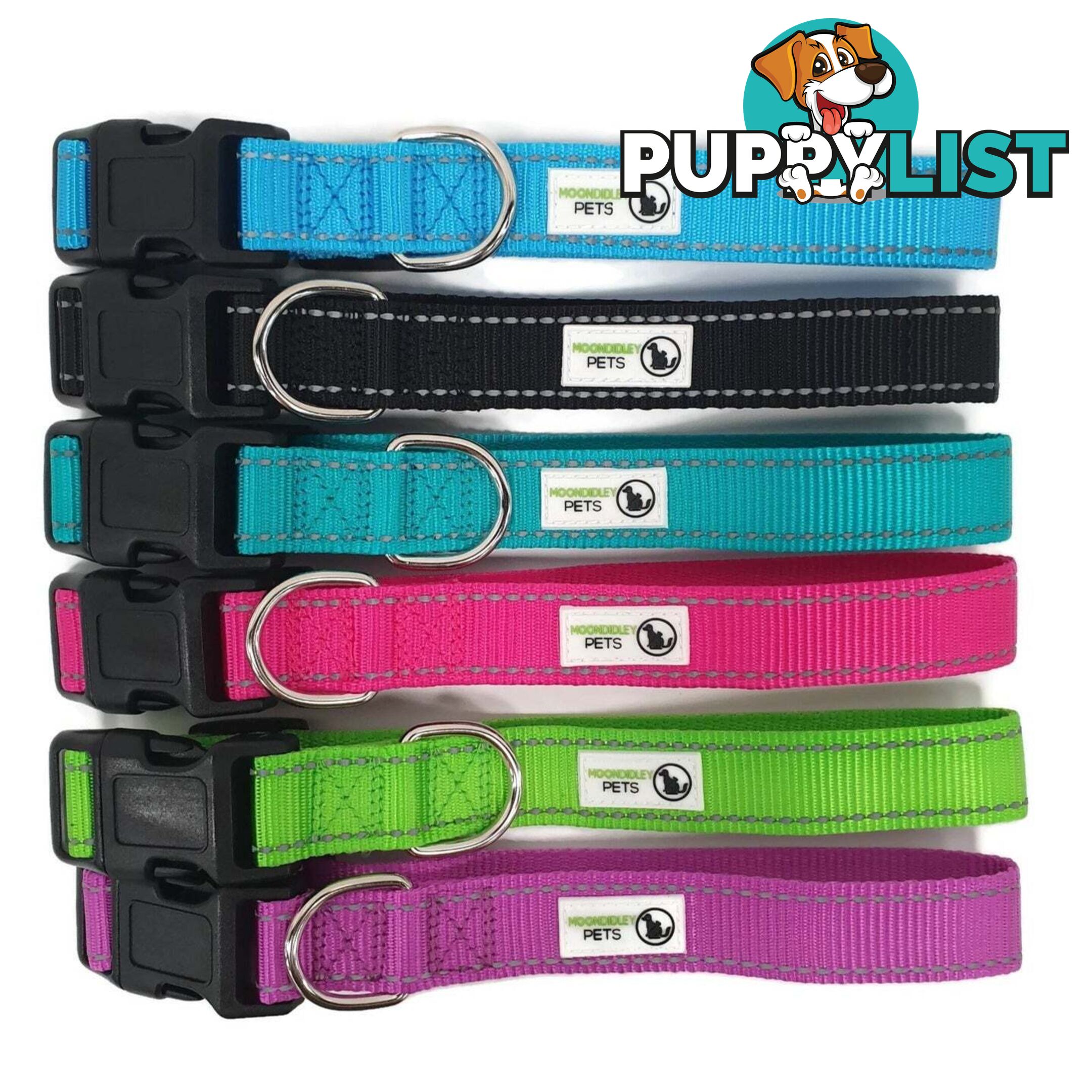 Nylon w/Reflective Stitching Dog Collar - Moondidley Pets - MDPCOLREFSBLK