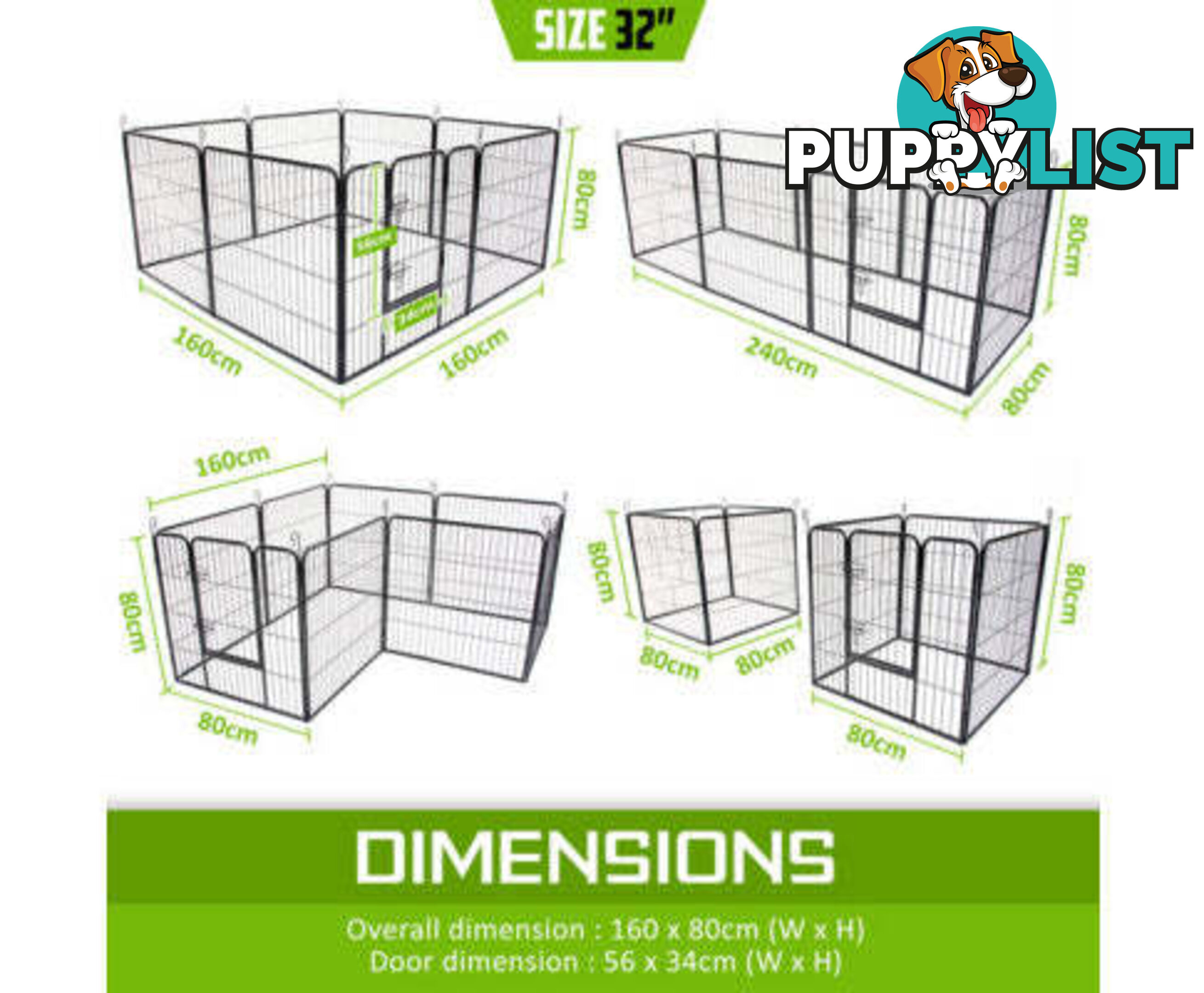 Paw Mate Pet Playpen Heavy Duty 8 Panel Foldable Dog Exercise Enclosure Fence Cage - V274-PET-PP30S