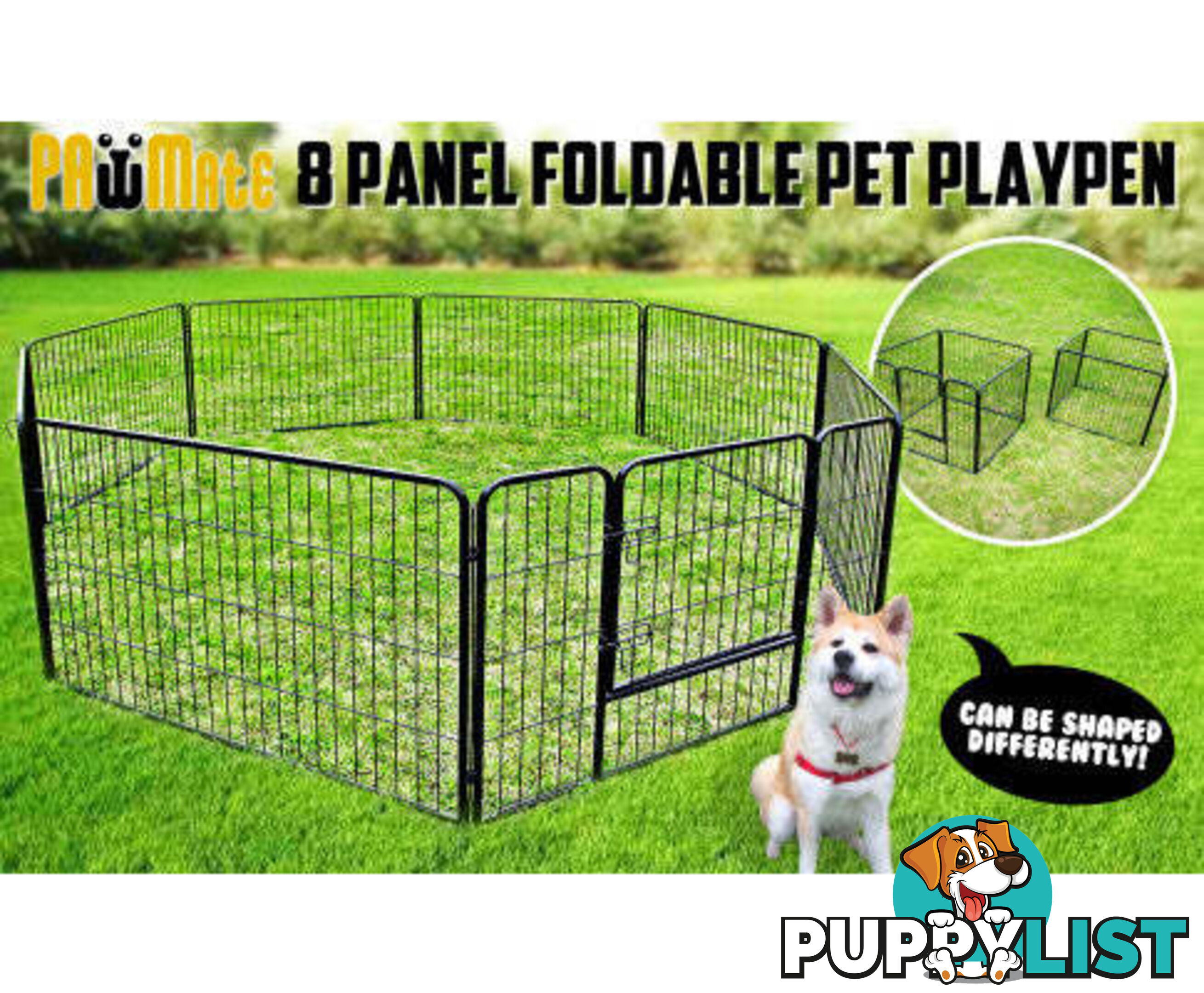 Paw Mate Pet Playpen Heavy Duty 8 Panel Foldable Dog Exercise Enclosure Fence Cage - V274-PET-PP30S