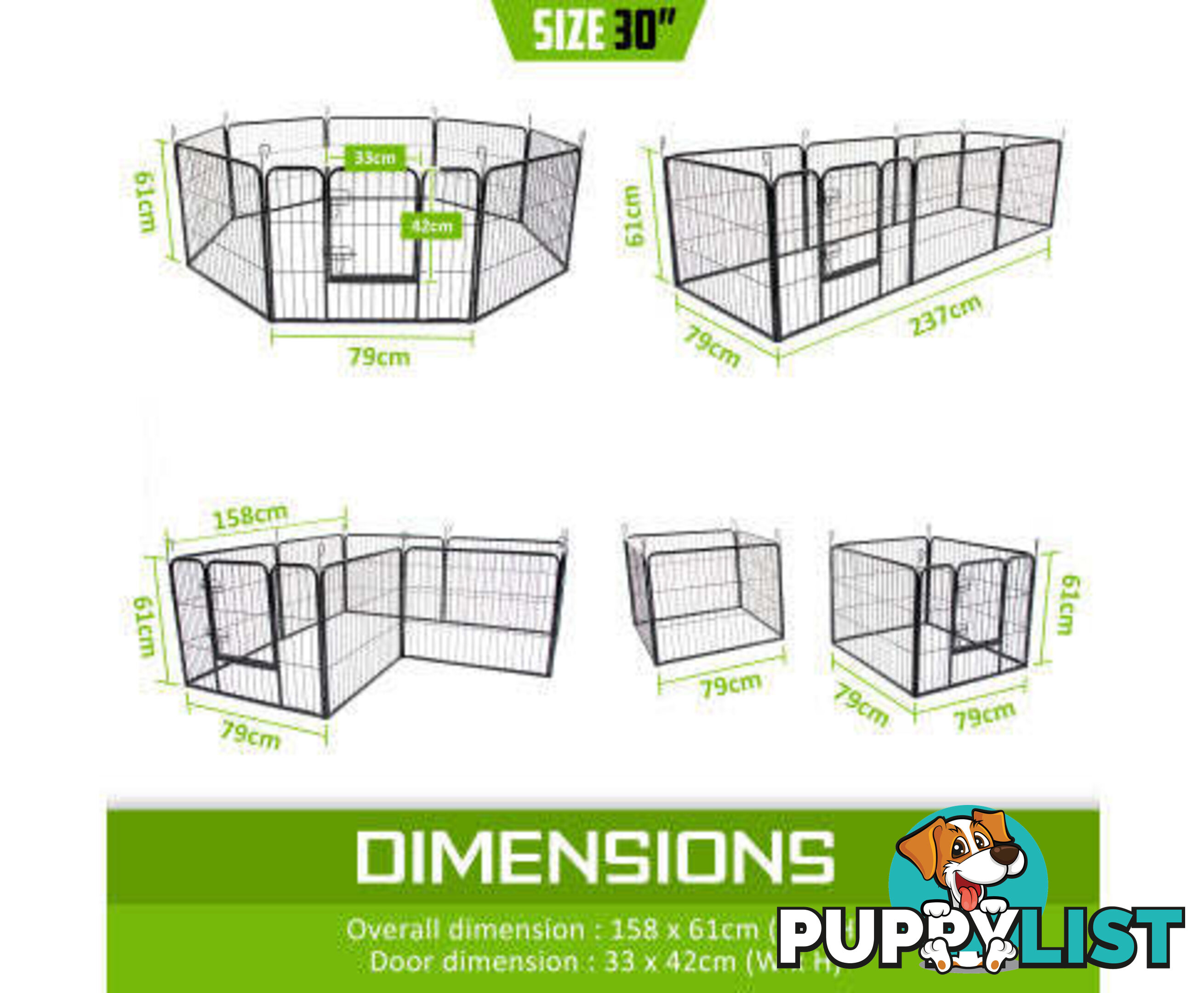 Paw Mate Pet Playpen Heavy Duty 8 Panel Foldable Dog Exercise Enclosure Fence Cage - V274-PET-PP30S