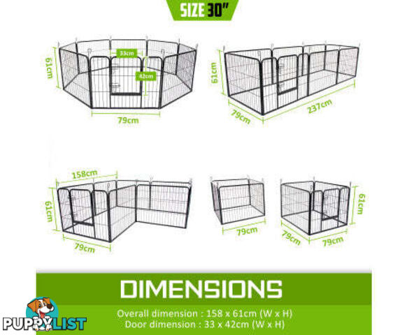 Paw Mate Pet Playpen Heavy Duty 8 Panel Foldable Dog Exercise Enclosure Fence Cage - V274-PET-PP30S