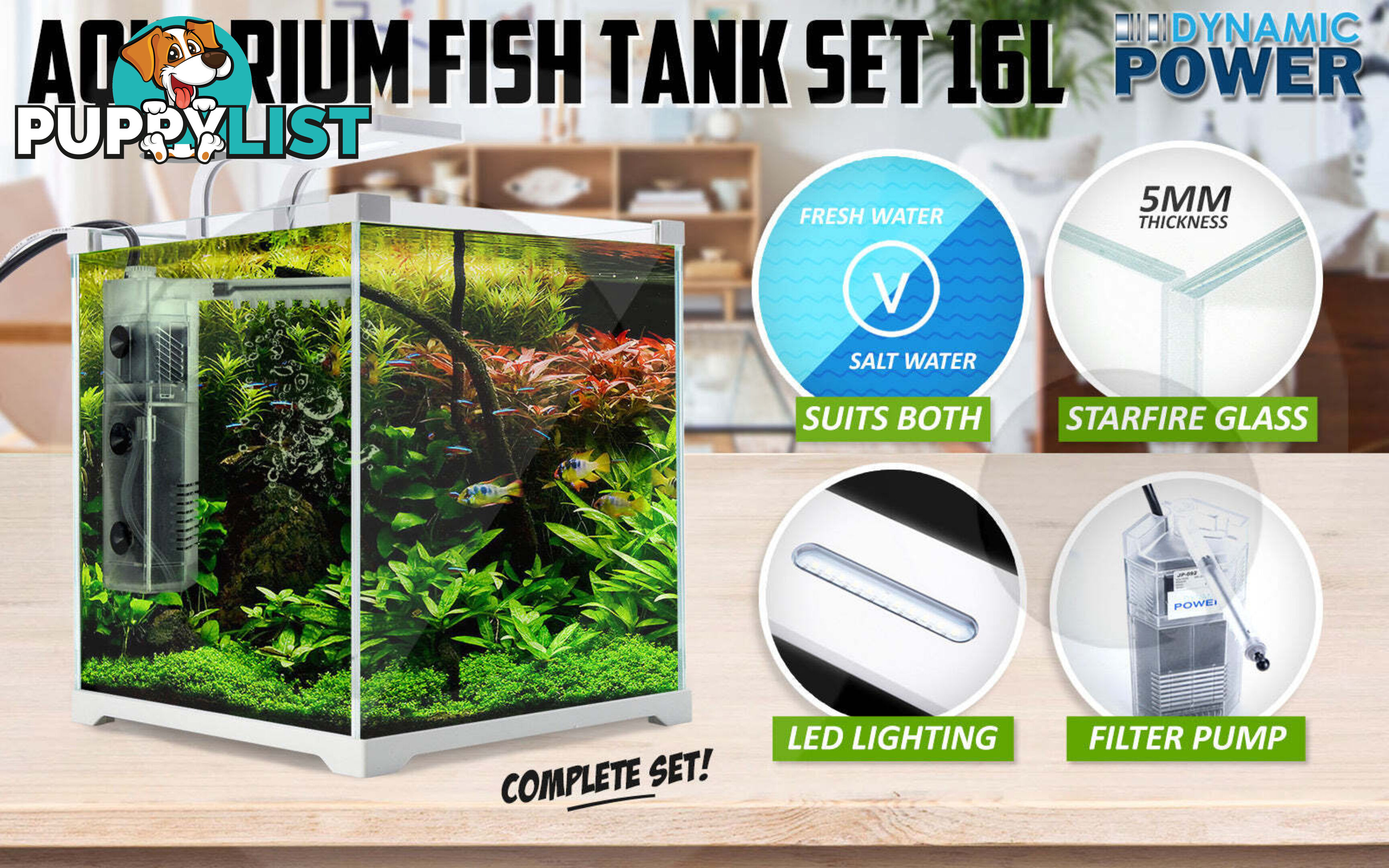 Aquarium Starfire Glass Fish Tank Set Filter Pump 16L - V274-AQ-FT16L