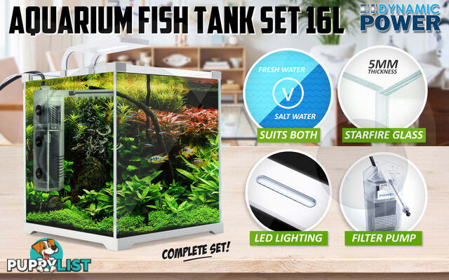 Aquarium Starfire Glass Fish Tank Set Filter Pump 16L - V274-AQ-FT16L