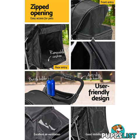 i.Pet 4 Wheel Pet Stroller - Black - PET-STROLLER-4WL-BK