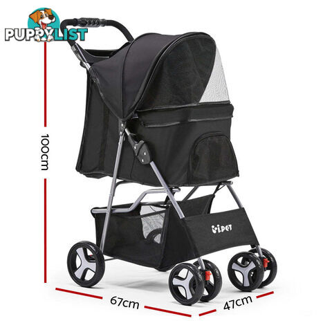 i.Pet 4 Wheel Pet Stroller - Black - PET-STROLLER-4WL-BK