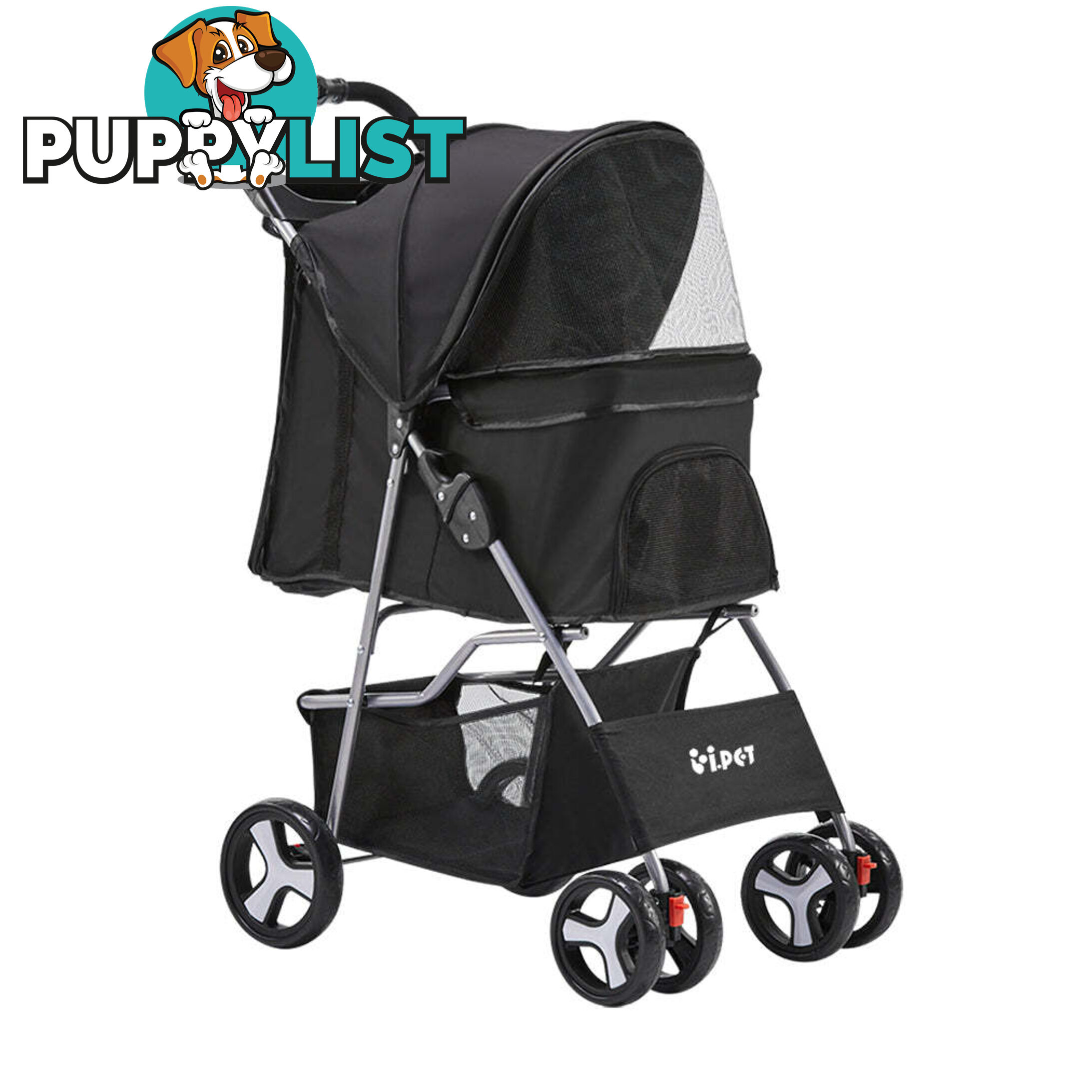 i.Pet 4 Wheel Pet Stroller - Black - PET-STROLLER-4WL-BK