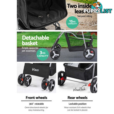 i.Pet 4 Wheel Pet Stroller - Black - PET-STROLLER-4WL-BK